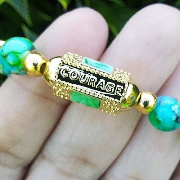 🍂🍁🍃 3/$25! COURAGE! Colorful Tie Dye Glass Bead Stretch Bracelet 7-7.5" - Picture 1 of 10